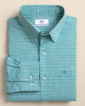 The front view of the Southern Tide Crofton Plaid Charleston Sport Shirt by Southern Tide - Spruce Shade